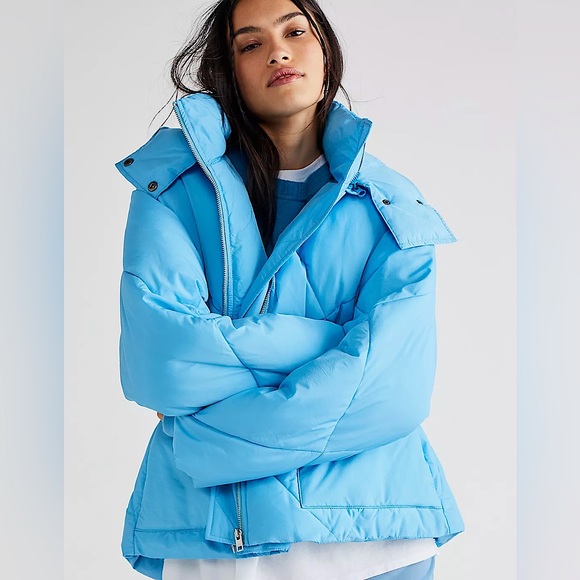 NEW Free People Emmy Swing Puffer Jacket In Capri Blue - Picture 1 of 12
